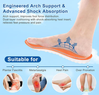 2 Pairs Steppers Massage Insoles for Men Women Unisex, Enhanced Arch Support & Cushioned Comfort, Fits All Shoe Types
