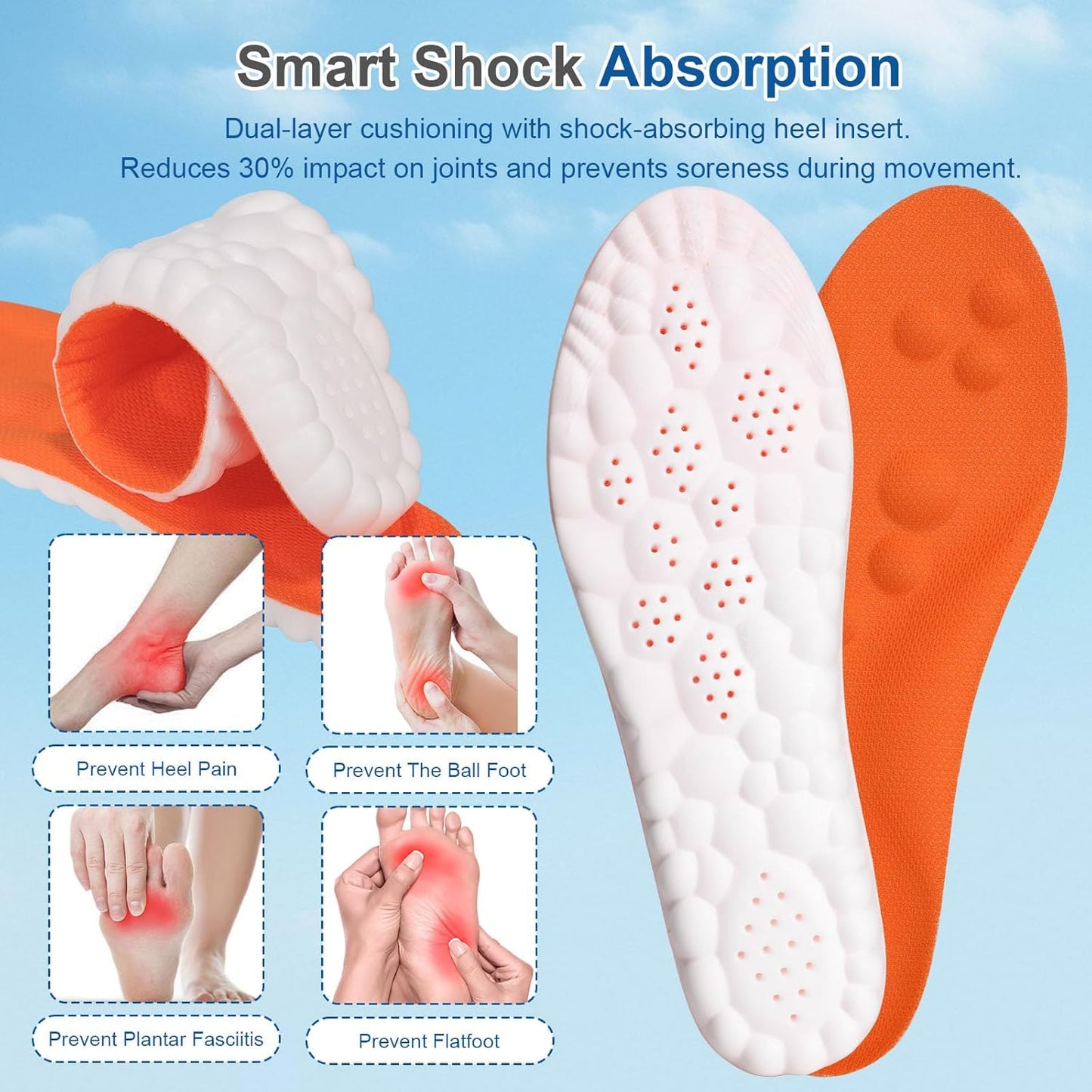 2 Pairs Steppers Massage Insoles for Men Women Unisex, Enhanced Arch Support & Cushioned Comfort, Fits All Shoe Types